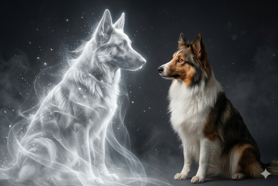 Sitzende Begegnung der Geisterhunde