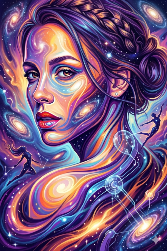 Abstraktes Porträt in schillernden Galaxie-Farben