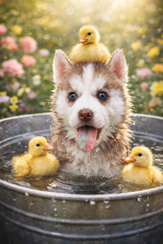 Hund mit neuen Freunden