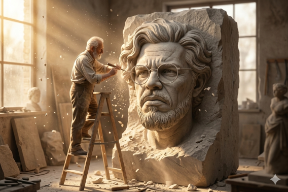 Bildhauer erstellt sein junges Ich